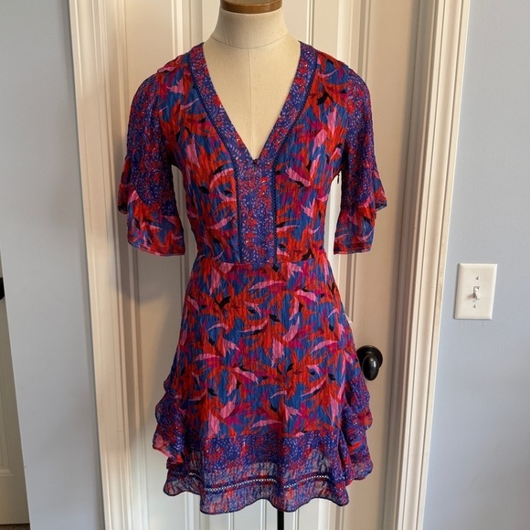 Tanya Taylor 0 Silk Blend Blue & Pink Mini Dress ~ Flirty Flutter Fairy Party - Picture 1 of 9